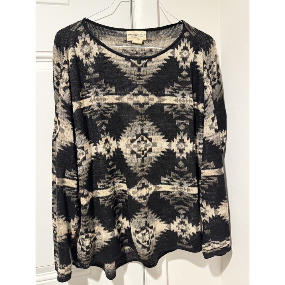 Ralph Lauren Denim & Supply Aztec Pattern Thin Knit Sweater L LS Black Women's - Picture 7 of 9